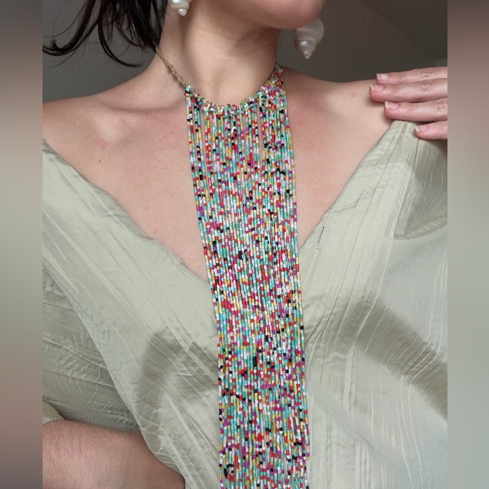 Multicolor Beaded Fringe Necklace